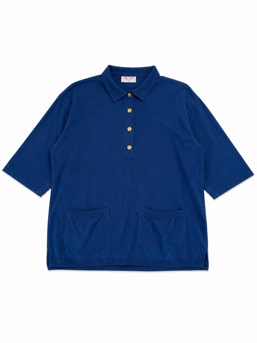 Mike & Me Women’s Large Blue 3/4 Sleeve Polo Shirt Gold Tone Buttons